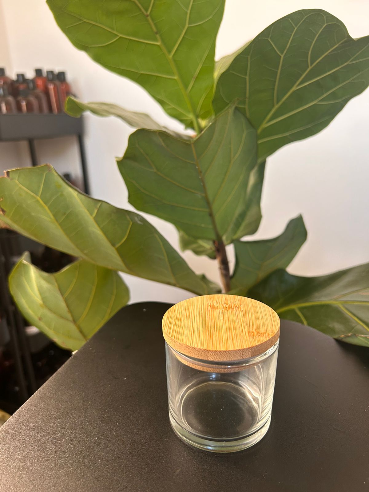 ENVASE DE CRISTAL CON TAPA DE MADERA DE 6oz